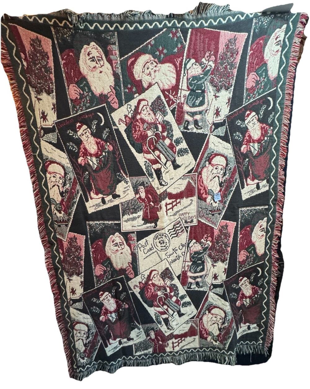 Goodwin Weaver “Post Card Santa” Christmas Tapestry Blanket Throw Holidays